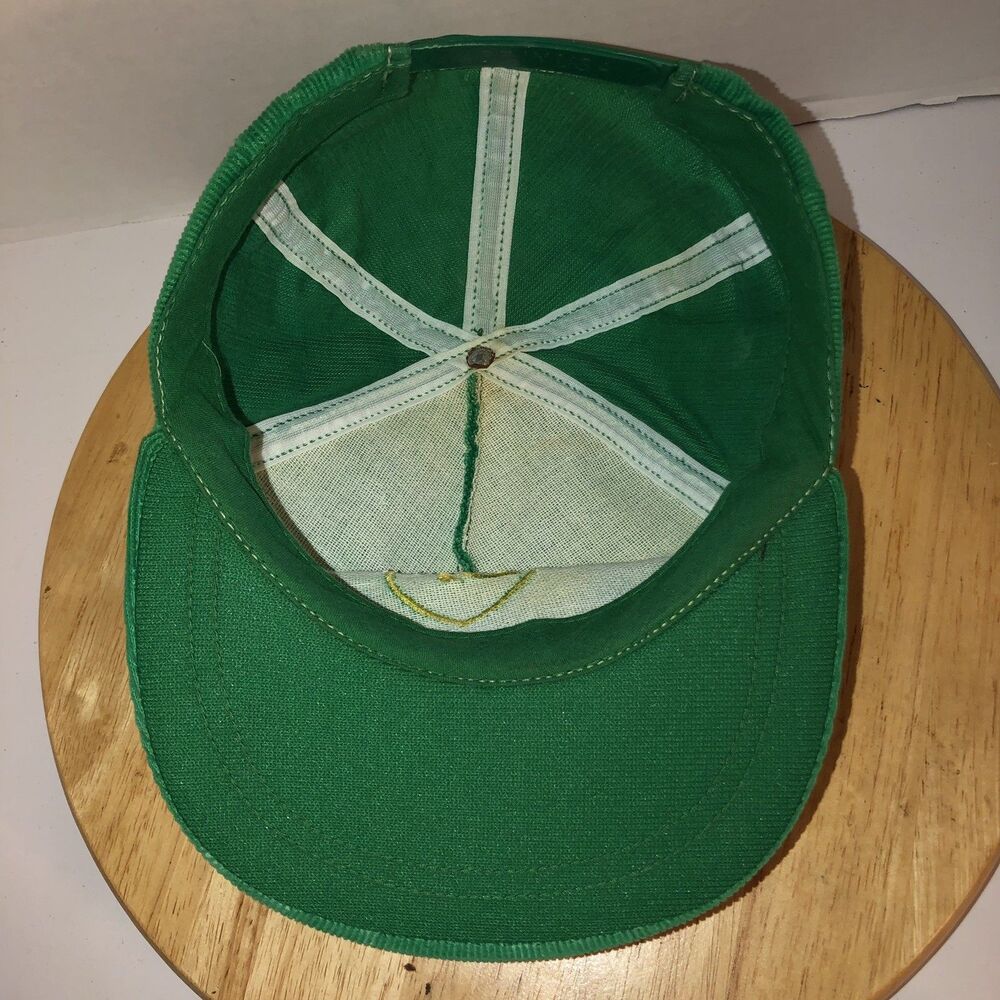 Vintage BP OIL Lima Ohio 80s USA Green Corduroy Hat Cap Snapback Gold Stitching - Picture 9 of 12